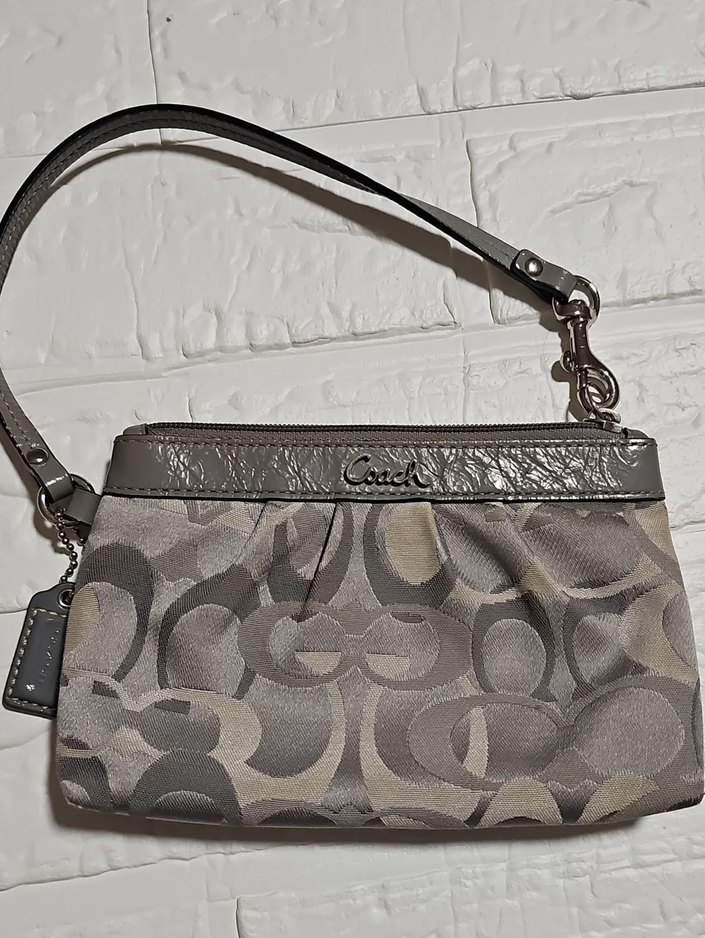 Coach Gray Signature Jacquard Wristlet